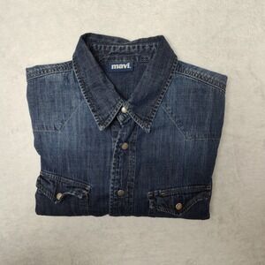 Mavi Shirt Mens Small Blue Denim Western Button-Up Long Sleeve Snap Point Collar